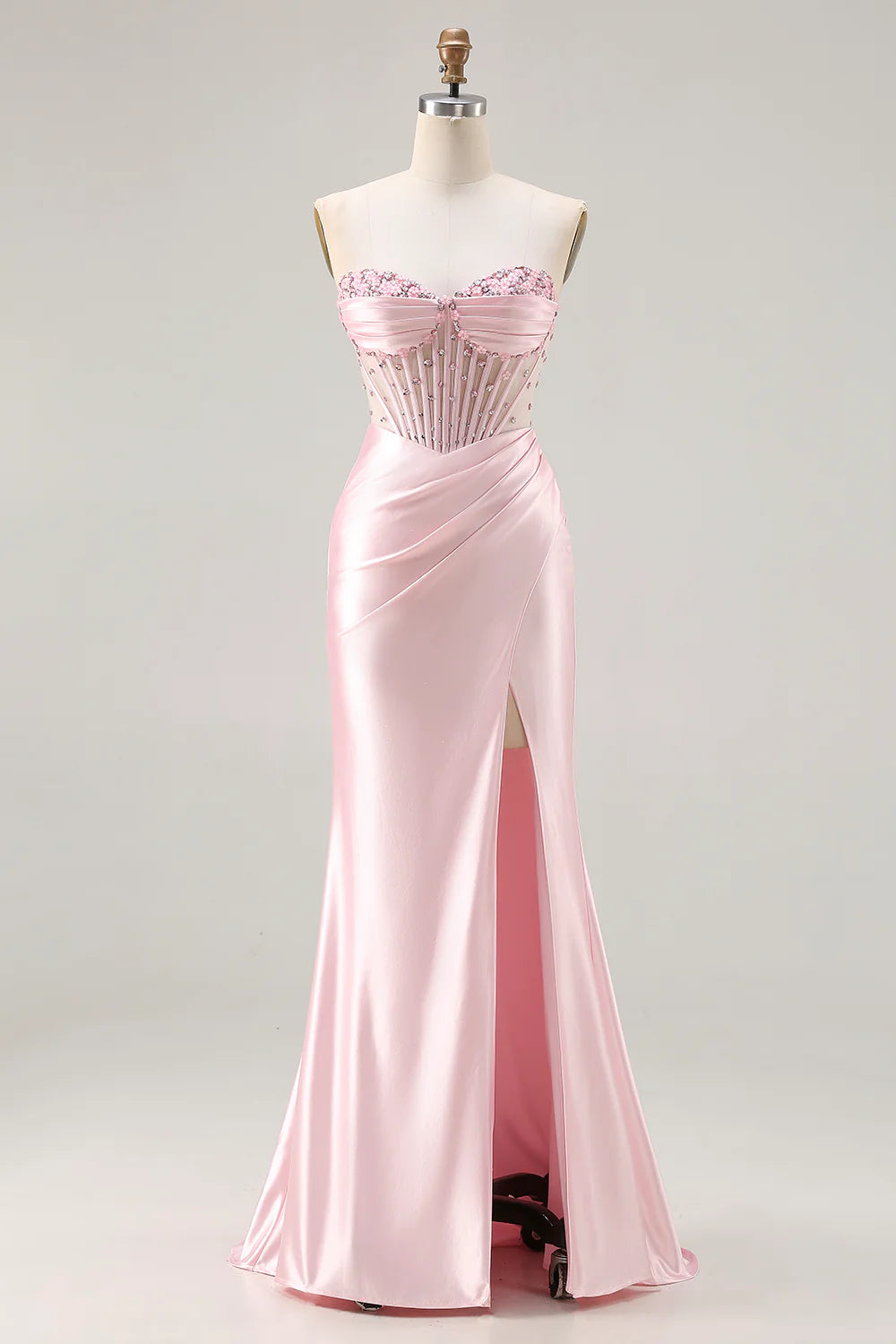 Sparkly Dark Green Mermaid Strapless Beaded Corset Long Prom Dress with Slit