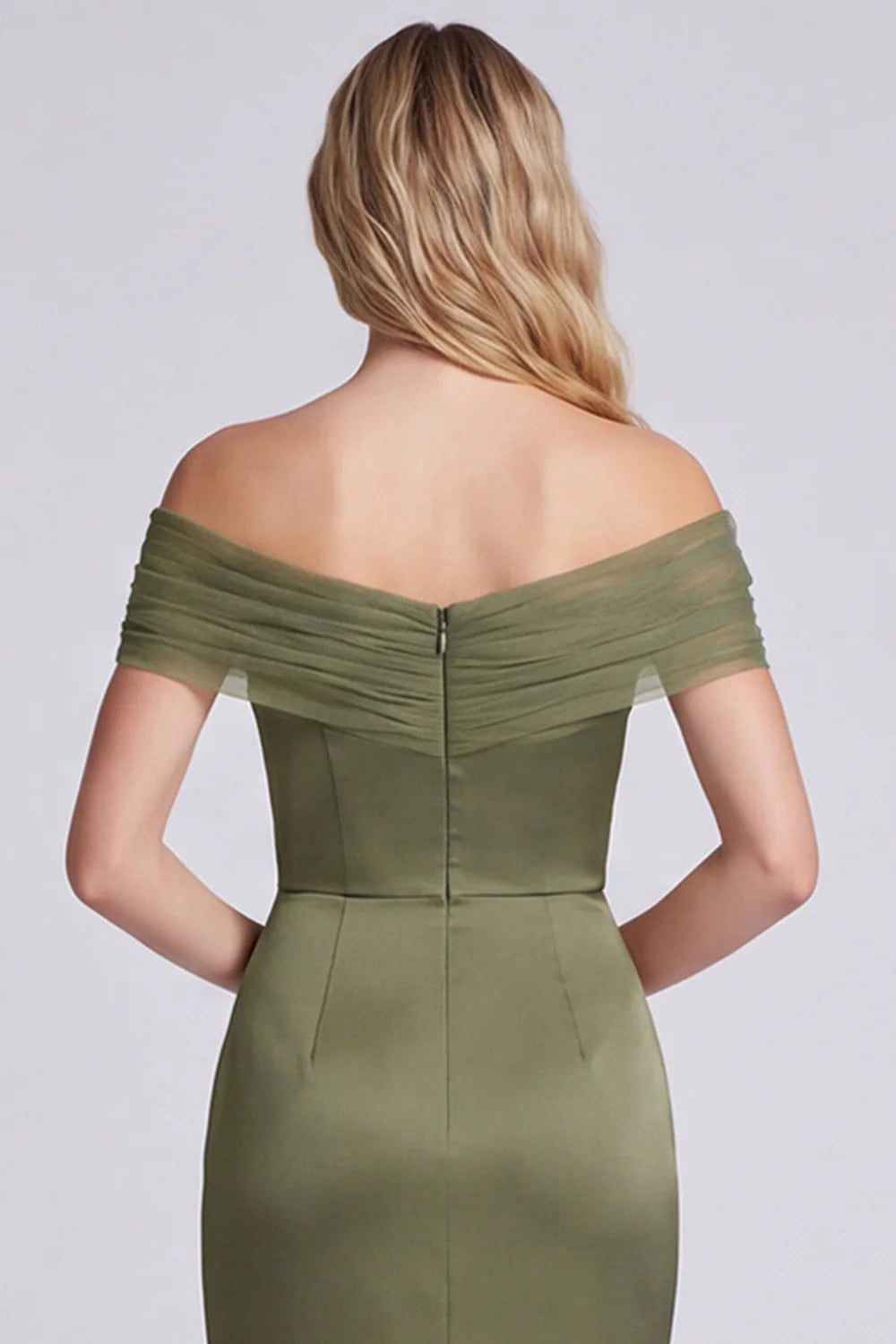Olive Off the Shoulder Mermaid Satin Maxi Dress