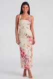 Champagne Halter Floral Wedding Guest Dress