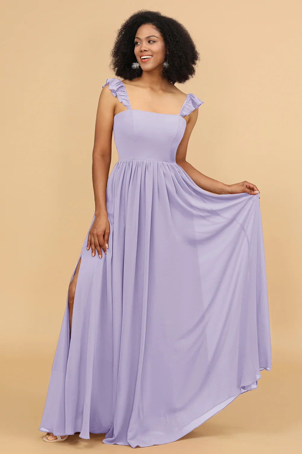 A Line Floor Length Chiffon Bridesmaid Dress With Ruffles