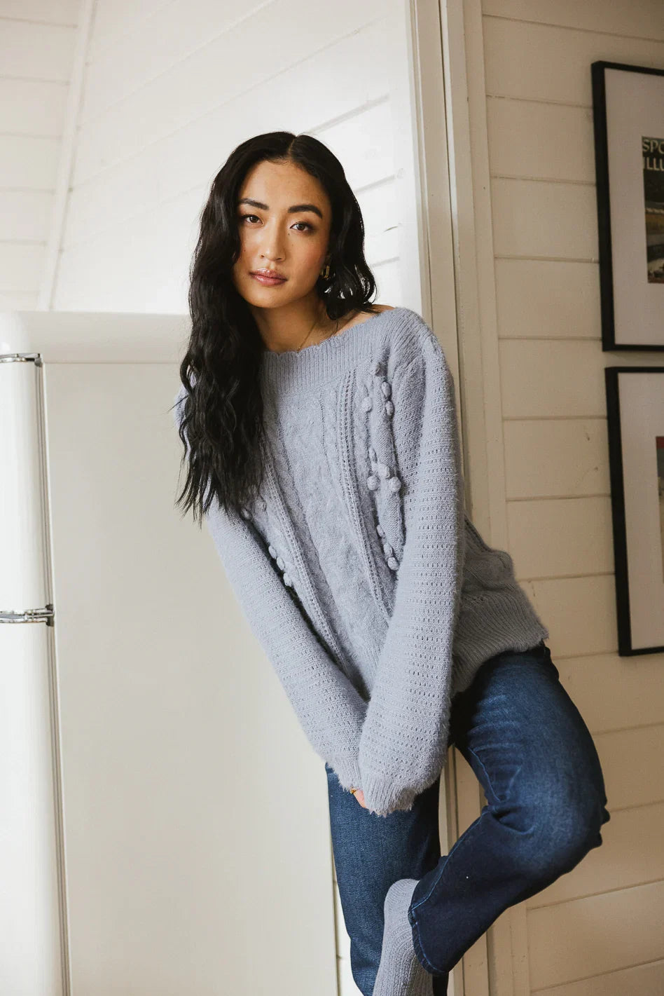 Dakota Cable Knit Sweater in Blue FINAL SALE