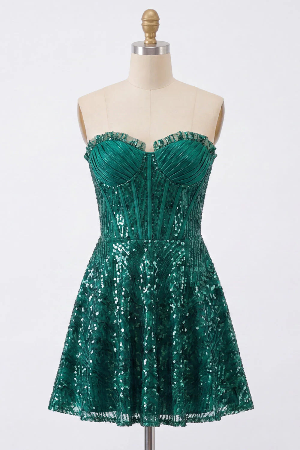 Dark Green Sequin Sweetheart Corset Short Homecoming Dress