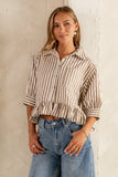 Avery Striped Blouse in Tan FINAL SALE