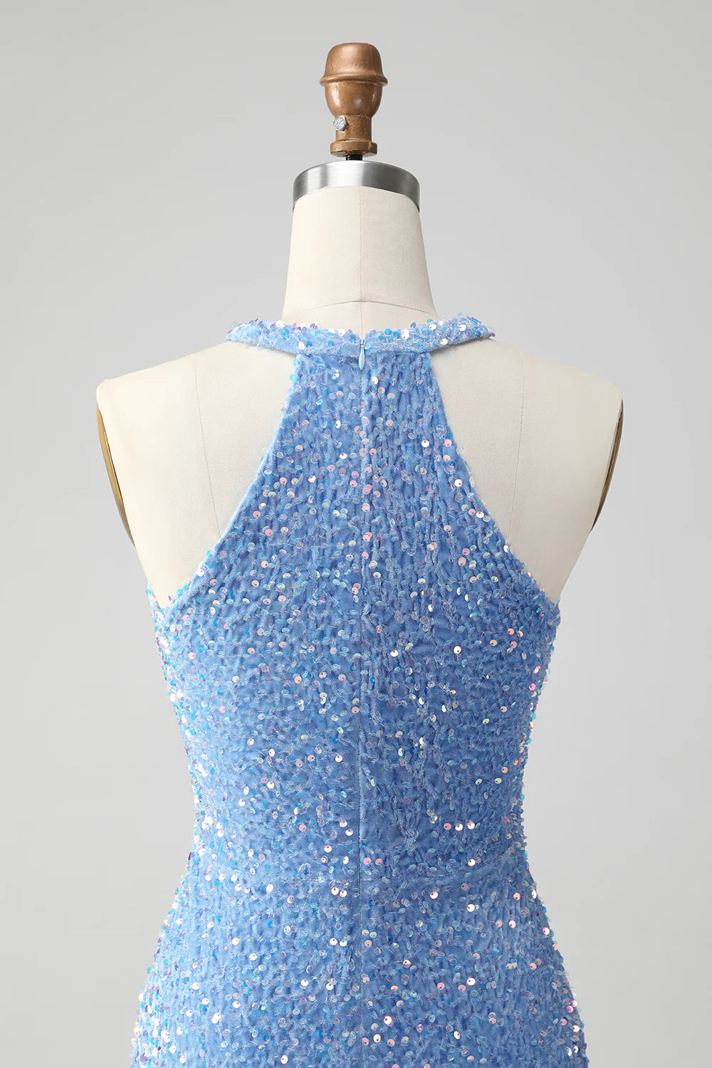Sparkly Lilac Bodycon Halter Sequin Short Homecoming Dress with Tassels