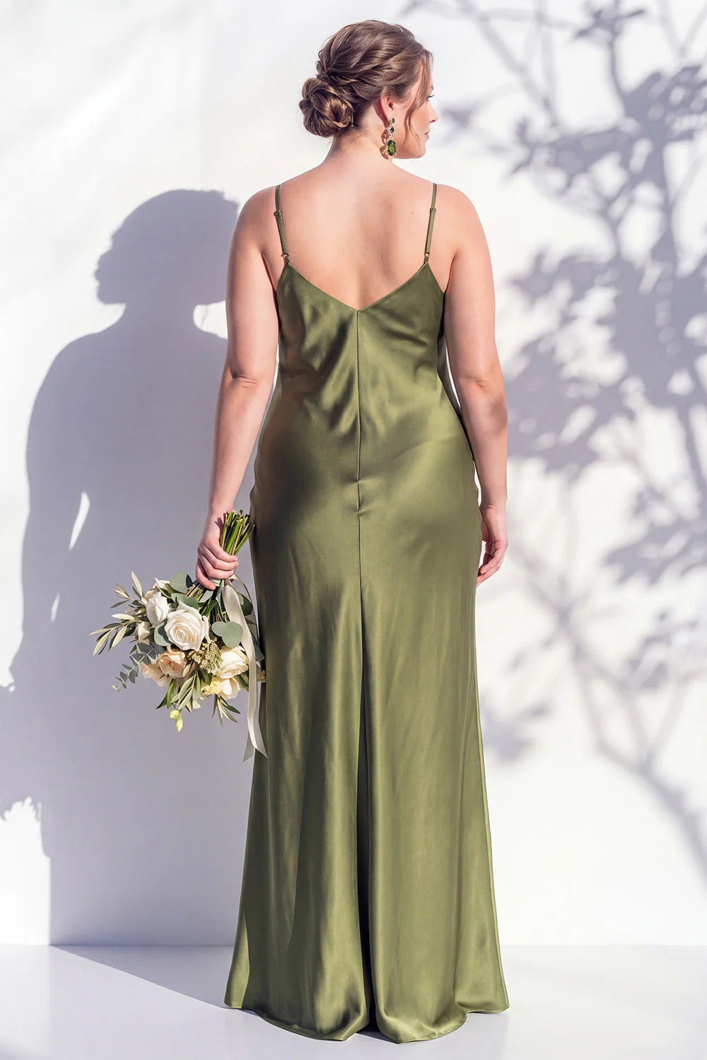 Satin Spaghetti Straps Sheath Sage Bridesmaid Dress