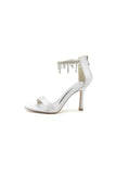 Glamorous White Leather High Heels with Silver Chain Accent