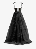 Black A line Butterfly Lace Lilac Corset Prom Dress with Slit