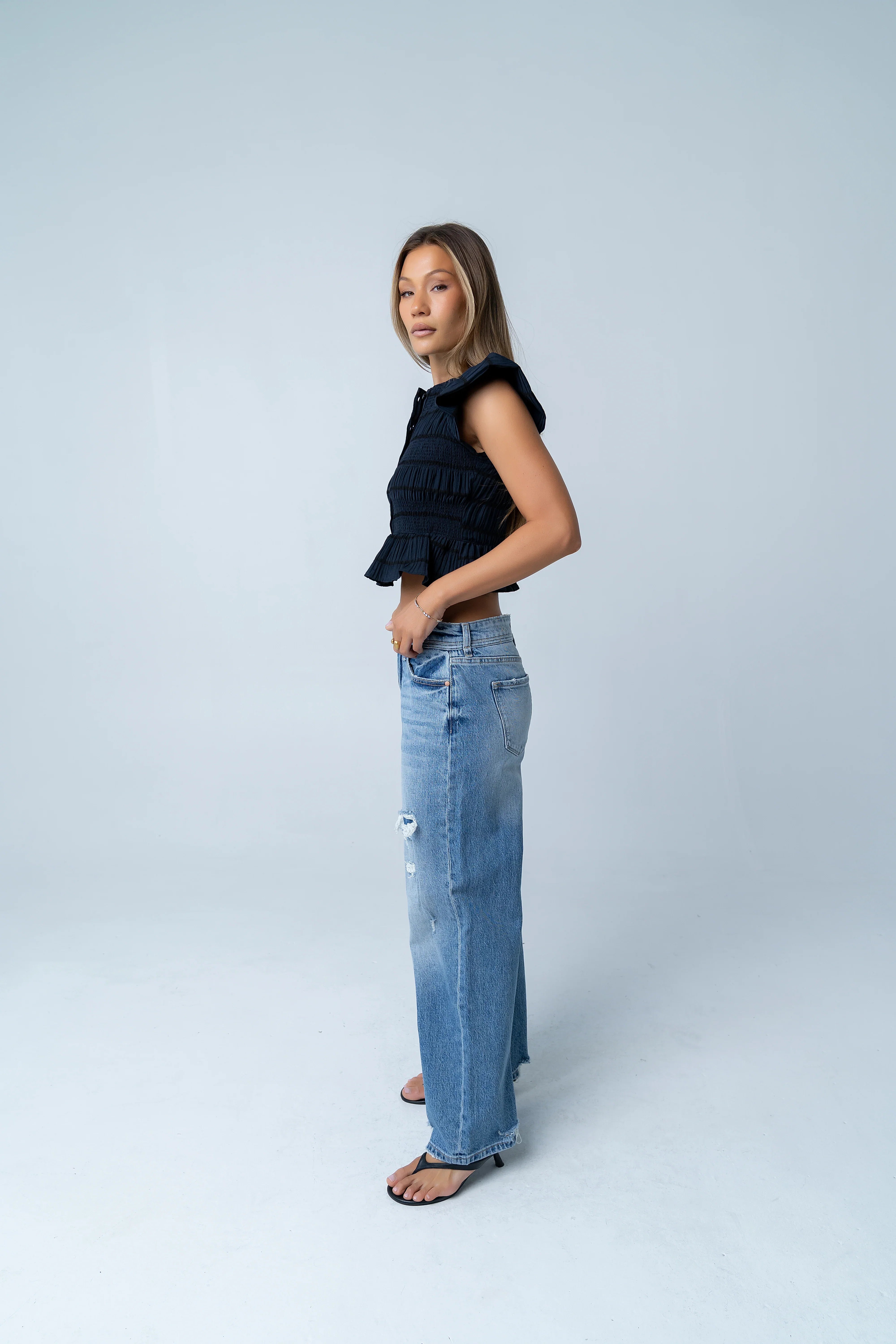 Quinny Distressed Wide Leg Jeans