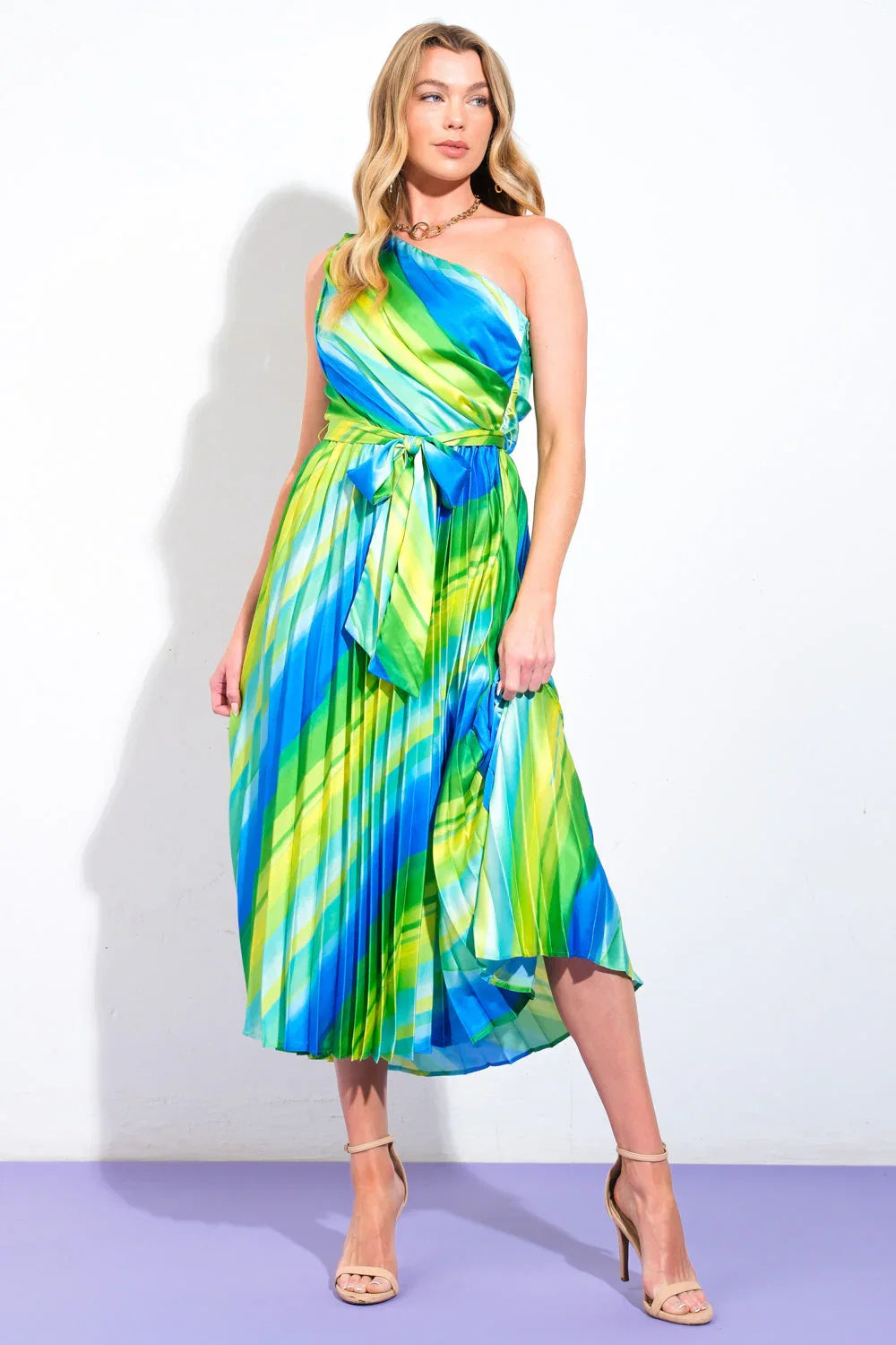 EXUBERANT ELEGANCE ONE SHOULDER MIDI DRESS