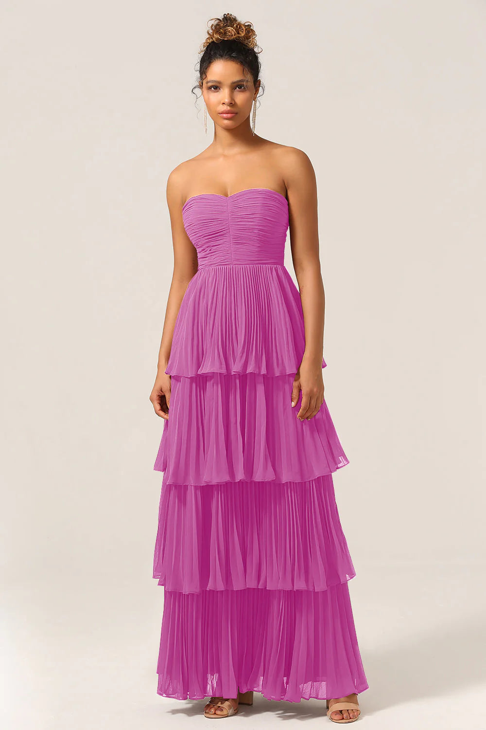 A Line Sweetheart Floor Length Tiered Chiffon Bridesmaid Dress