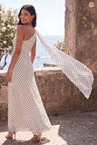 One Shoulder White Black Polka Dot Dress with Sash