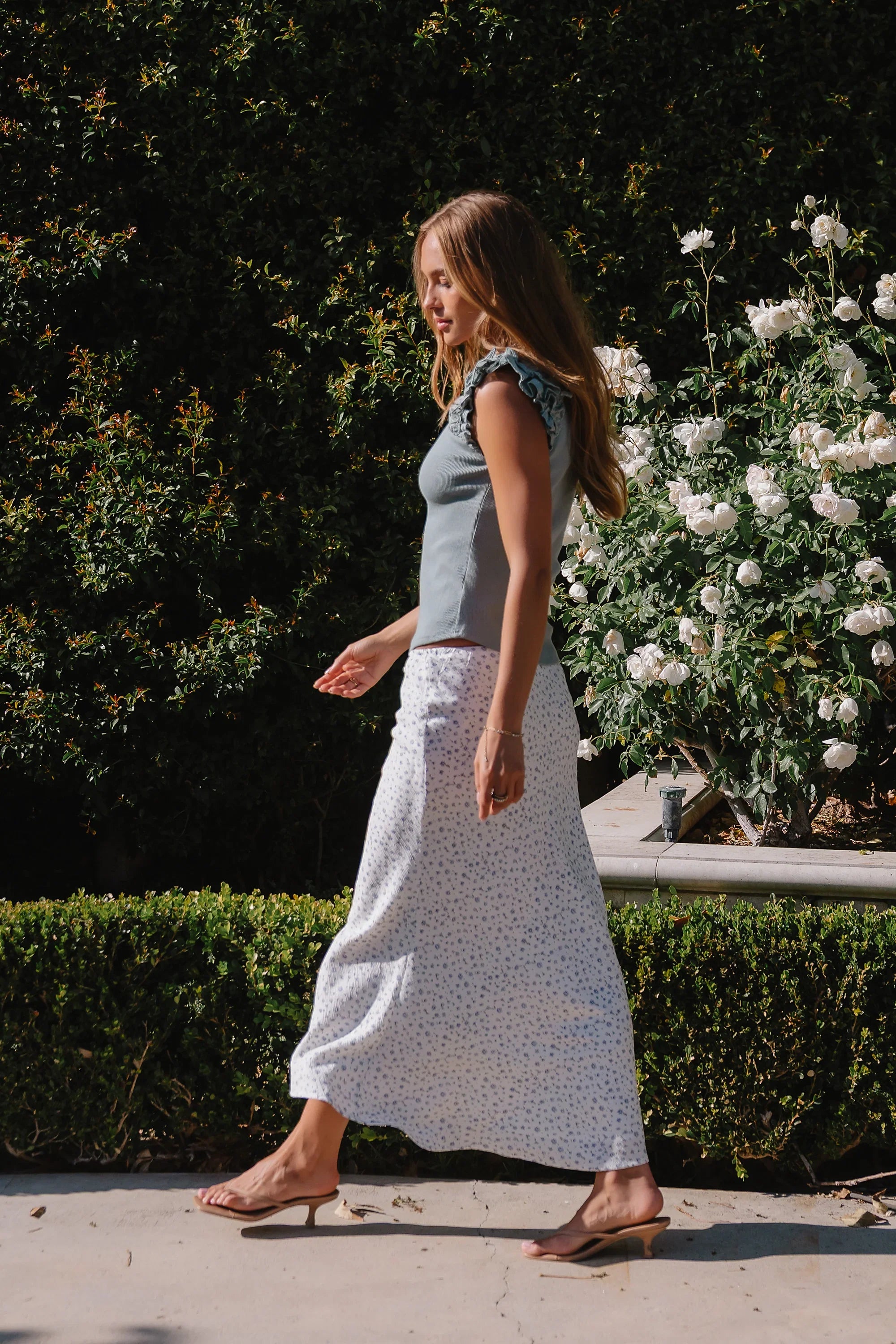 Moxie Floral Maxi Skirt in Off White