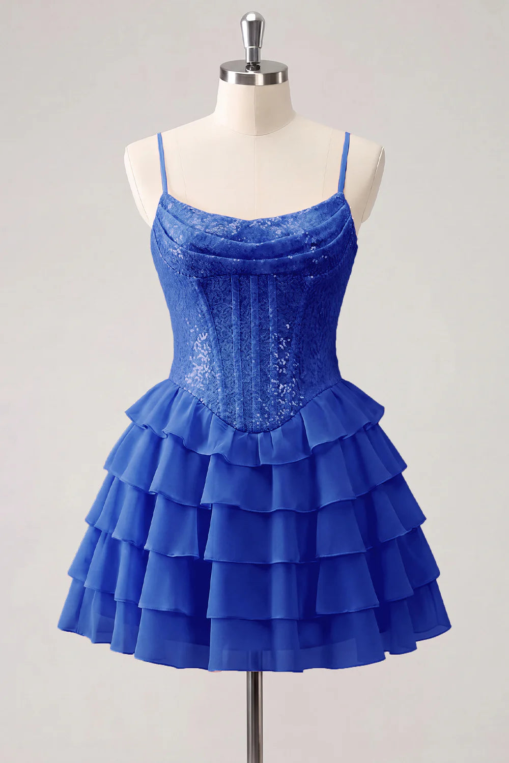 Champagne A Line Sequin Tiered Ruffle Short Homecoming Dress