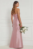 Strapless Mermaid Dusty Rose Satin Long Bridesmaid Dress