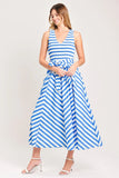 BLUE SERENA STRIPED MIDI DRESS