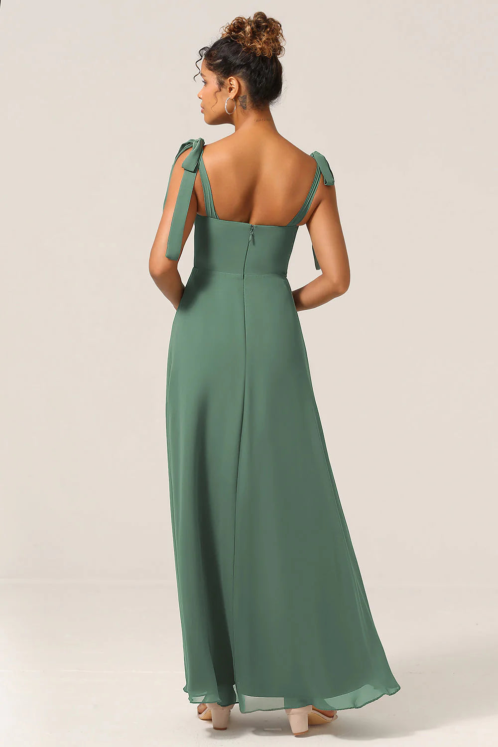 A Line Spaghetti Straps Floor Length Chiffon Bridesmaid Dress with Slit