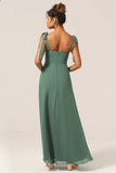 A Line Spaghetti Straps Floor Length Chiffon Bridesmaid Dress with Slit
