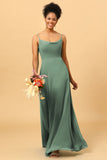 A Line Spaghetti Straps Floor Length Chiffon Bridesmaid Dress