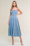 FESTIVAL DAYS FRONT TIE DENIM MIDI DRESS
