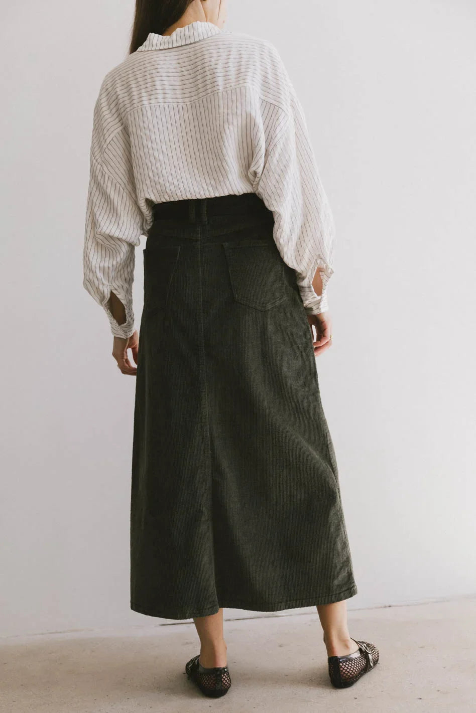 Sambria Corduroy Skirt in Olive FINAL SALE
