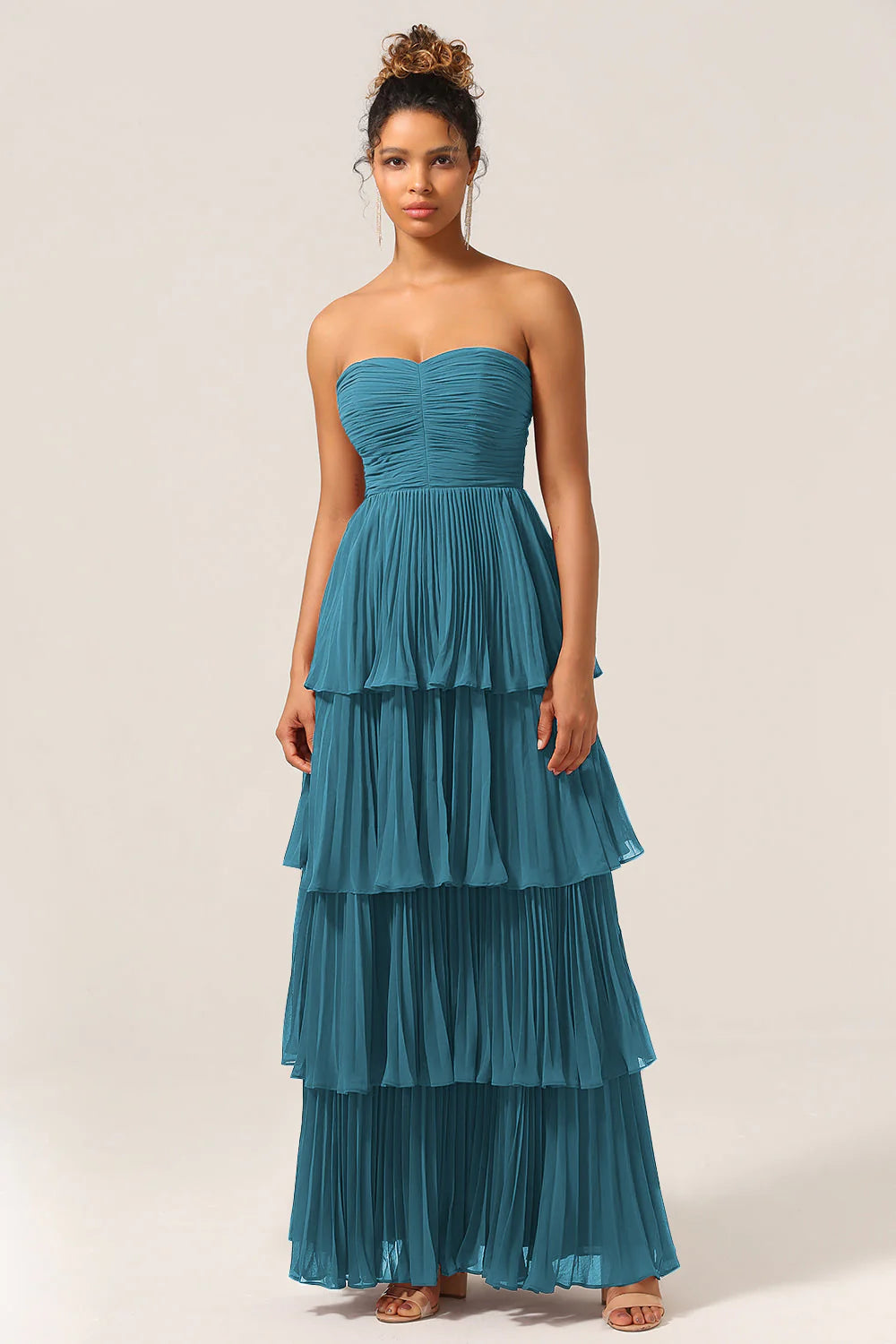 A Line Sweetheart Floor Length Tiered Chiffon Bridesmaid Dress