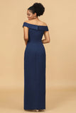 Sheath Column Off The Shoulder Satin Long Bridesmaid Dress
