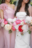 Pink One Shoulder Sheath Flower Sleeveless Satin Long Bridesmaid Dress