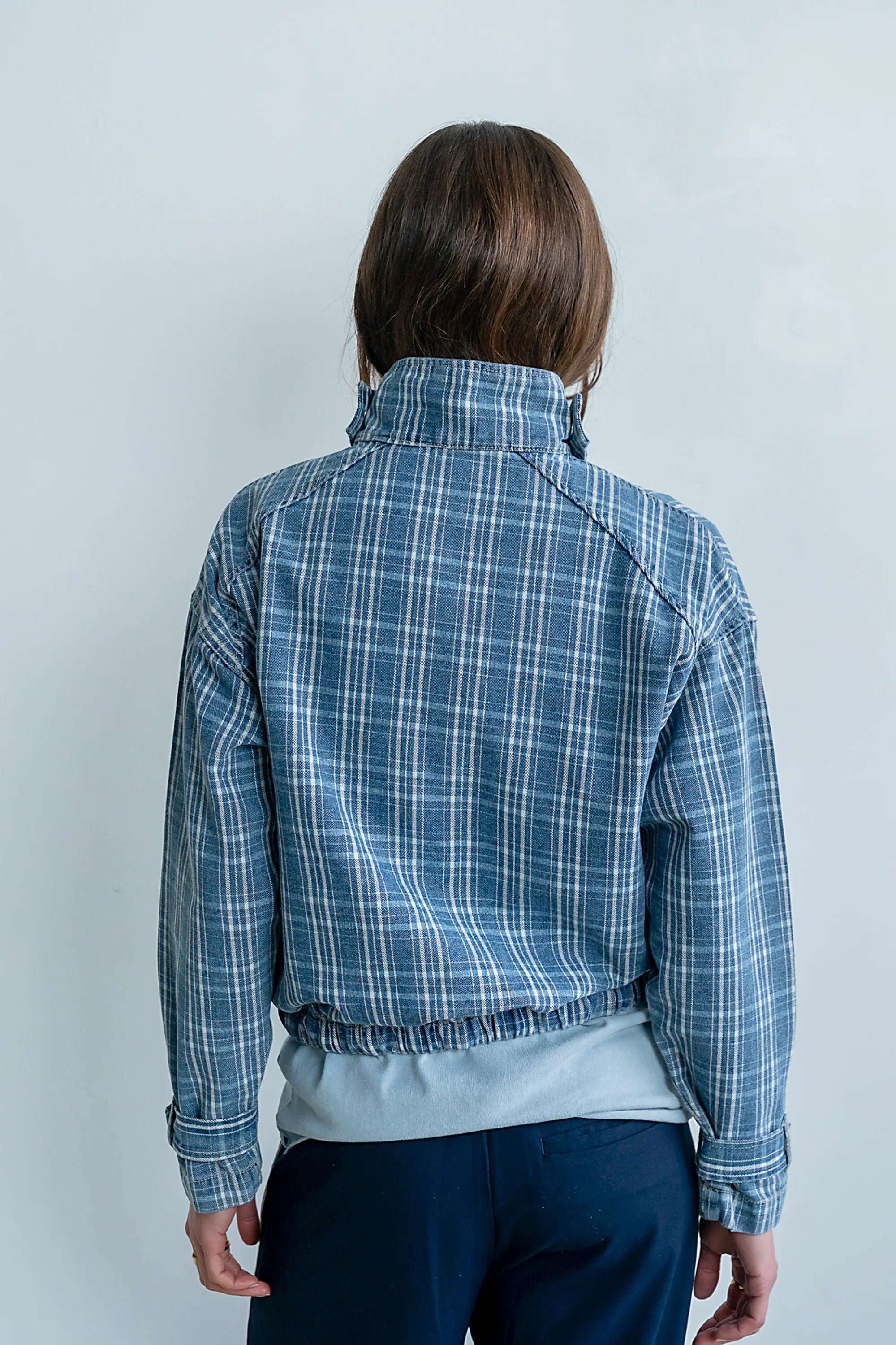 Regina Denim Jacket in Plaid Denim