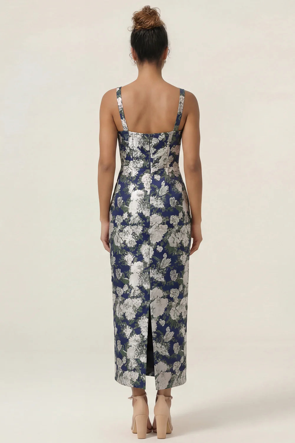 Lilac Flower Sheath Square Neck Ankle Length Wedding Guest Dress