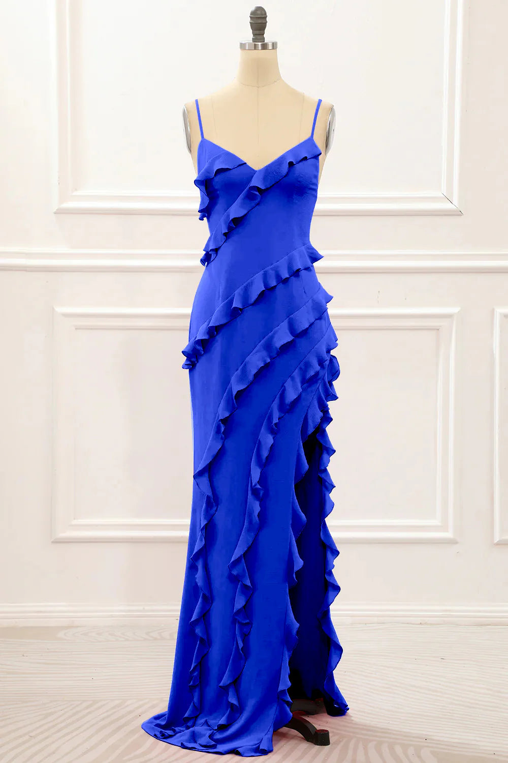 Spaghetti Straps Jade Tiered Mermaid Bridesmaid Dress With Slit