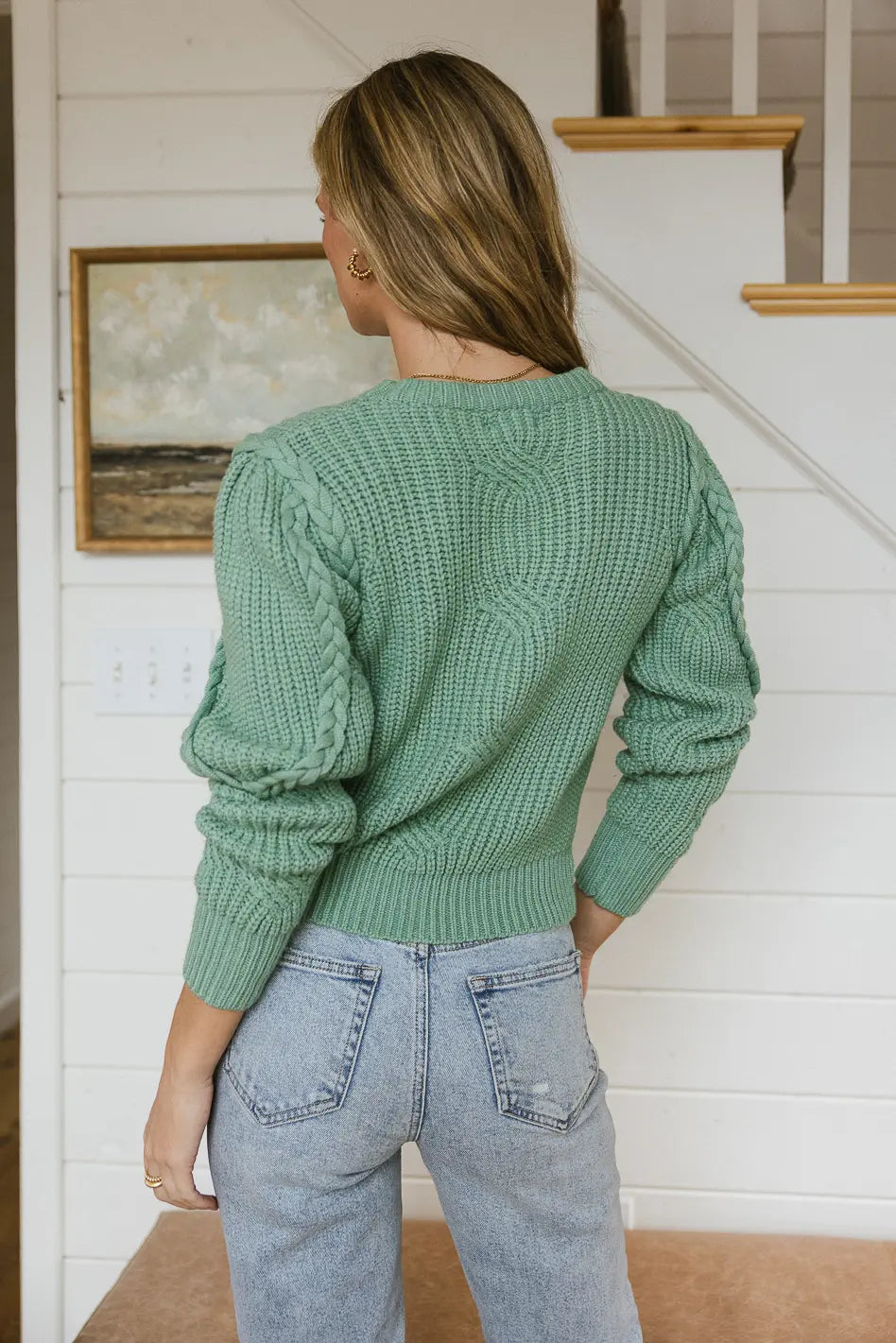 Amy Braided Cable Knit Sweater in Green FINAL SALE