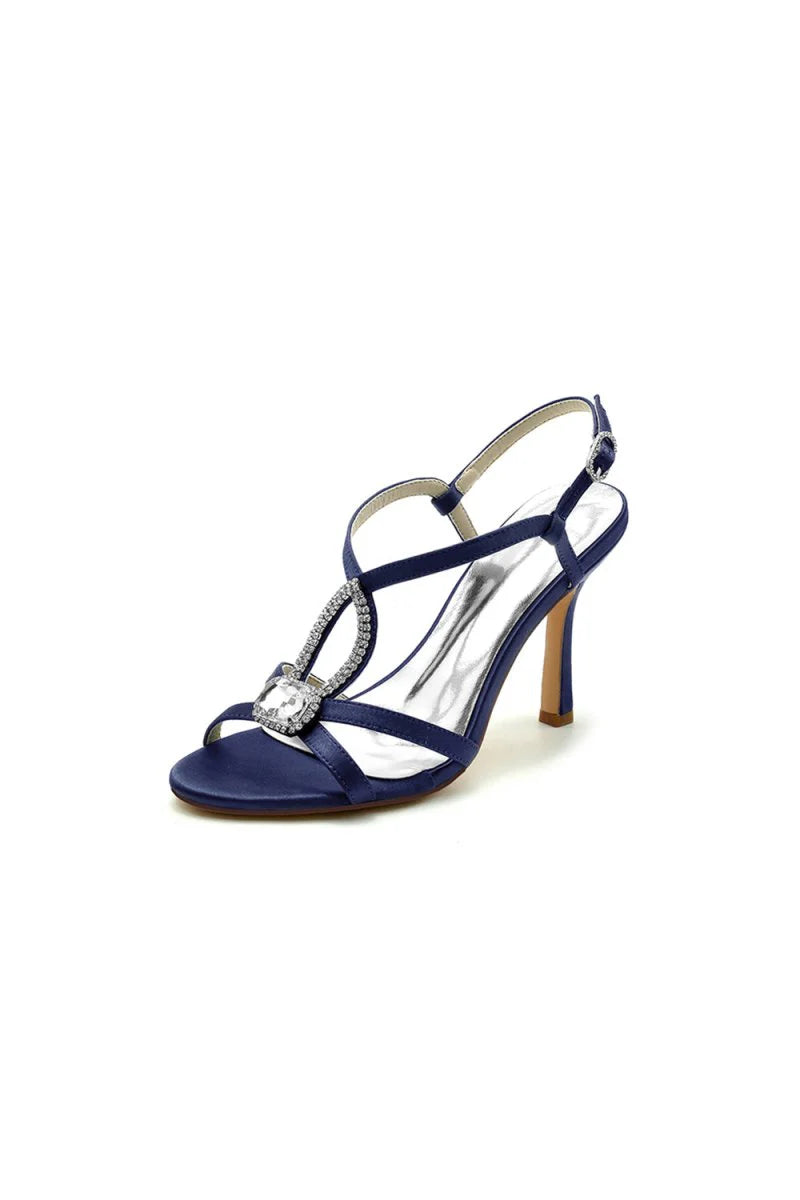 Rhinestone Satin Open Toe High Heels