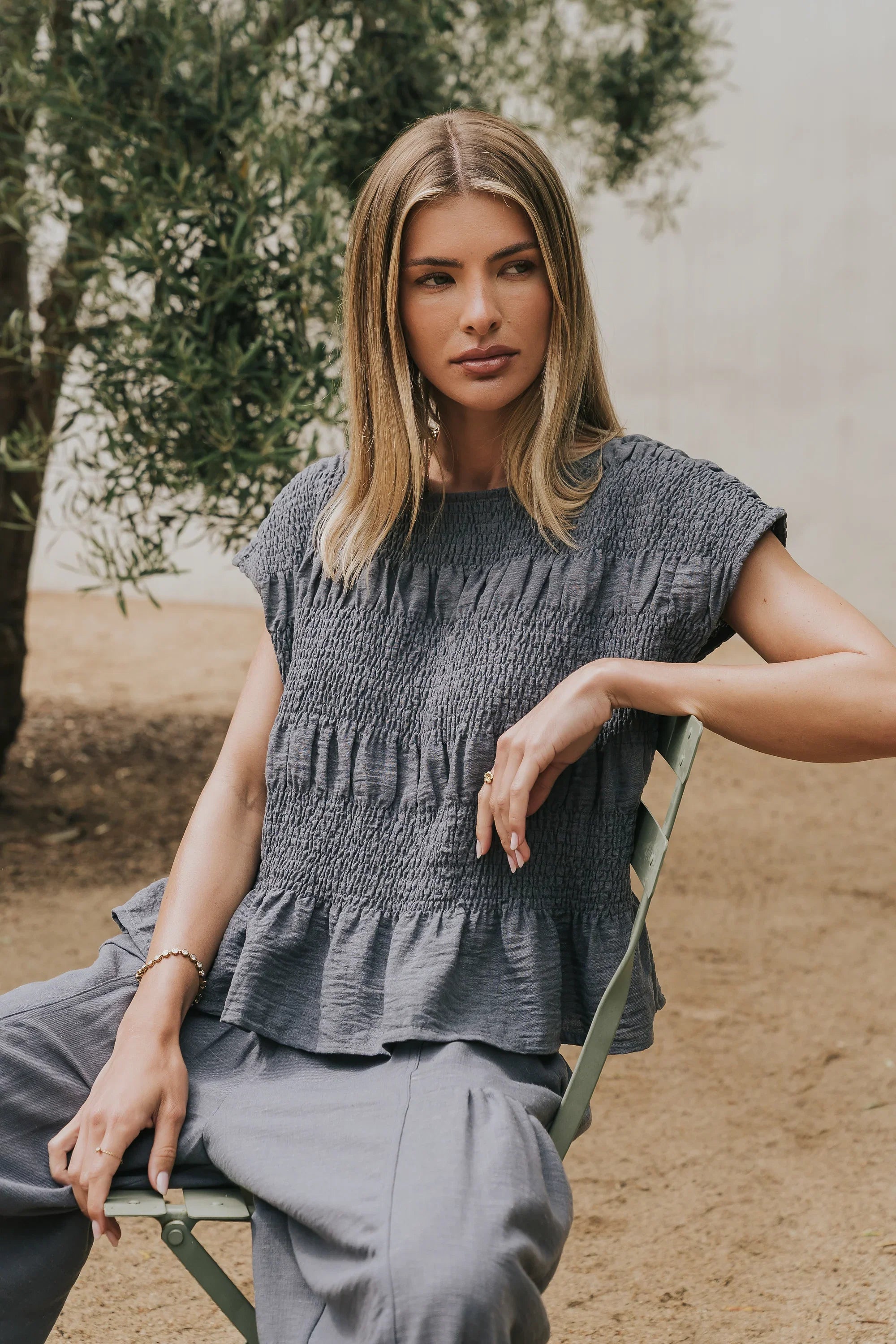 Ashton Smocked Top in Blue