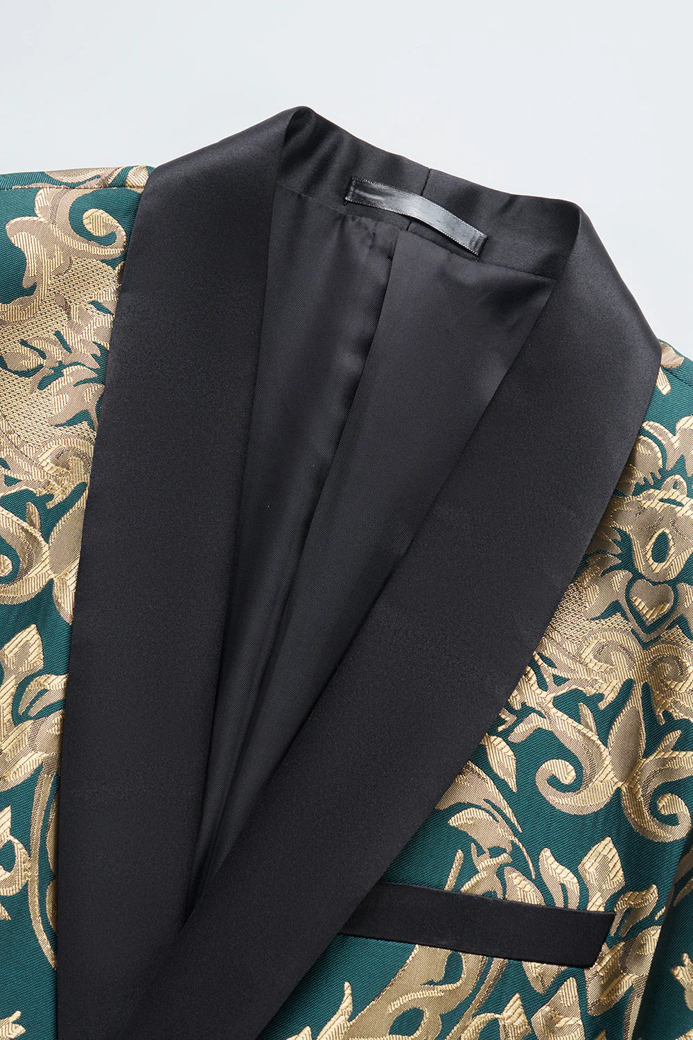 Mens Dark Green Shawl Lapel One Button Jacquard Prom Blazer
