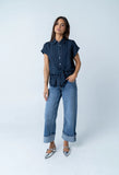 Darian Striped Button Up in Navy