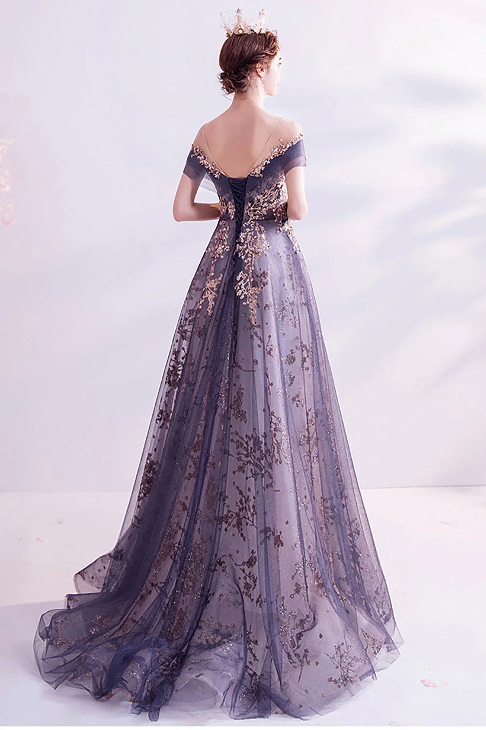 Sparkly Purple A Line Tulle Long Prom Dress