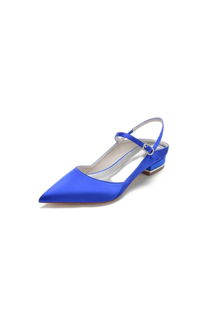 Satin Pointed Toe Buckle Kitten Heels