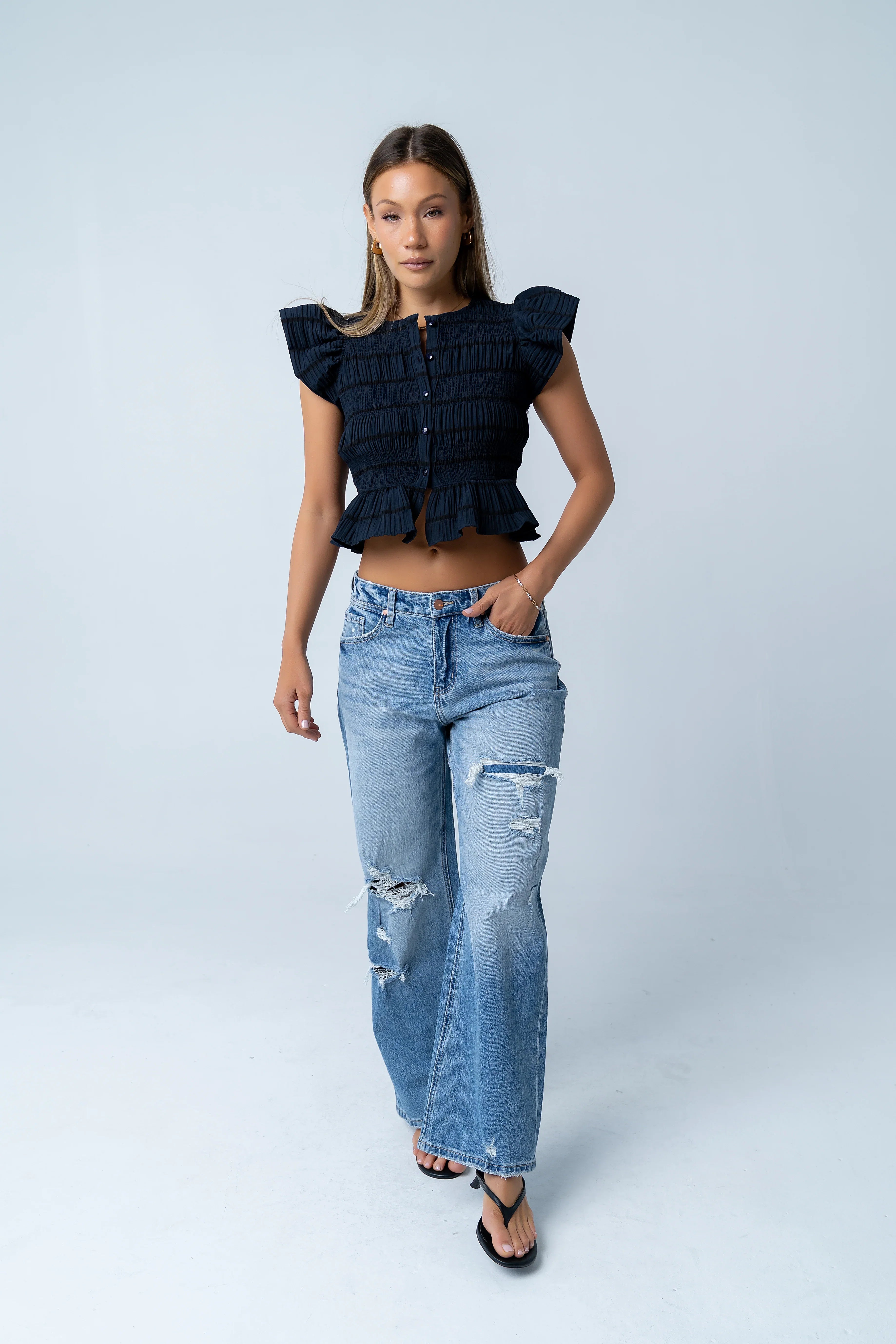 Quinny Distressed Wide Leg Jeans
