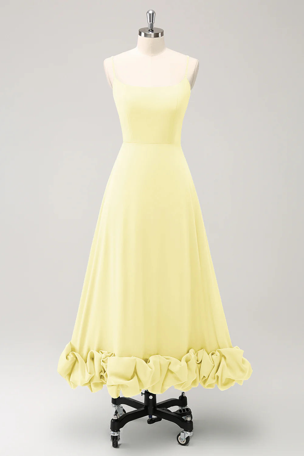 A Line Spaghetti Straps Ruched Long Bridesmaid Dress