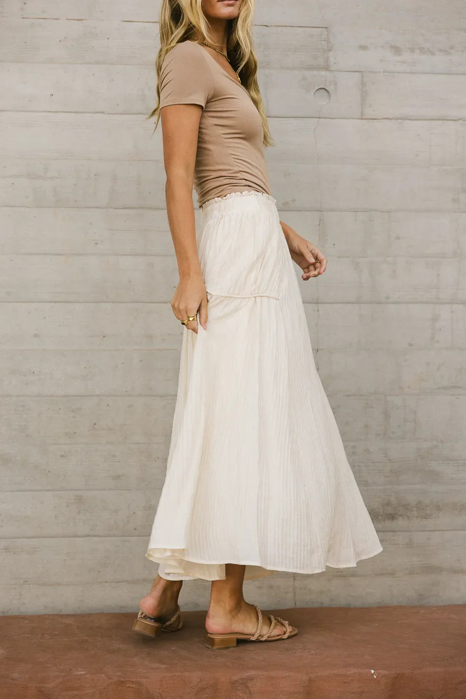 Phillipa Pleated Maxi Skirt in Cream FINAL SALE