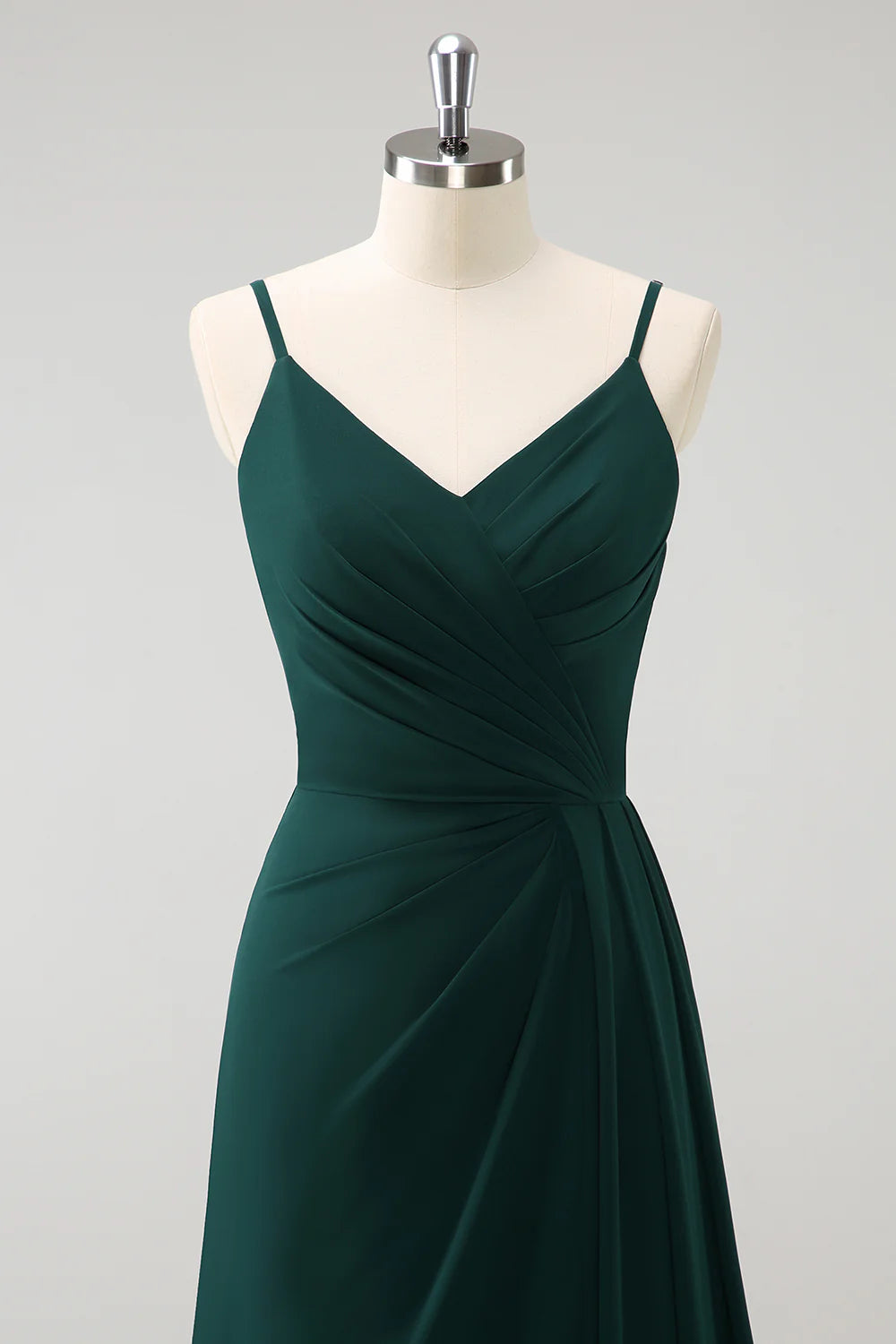 Dark Green A Line Spaghetti Straps Floor Length Chiffon Bridesmaid Dress with Slit