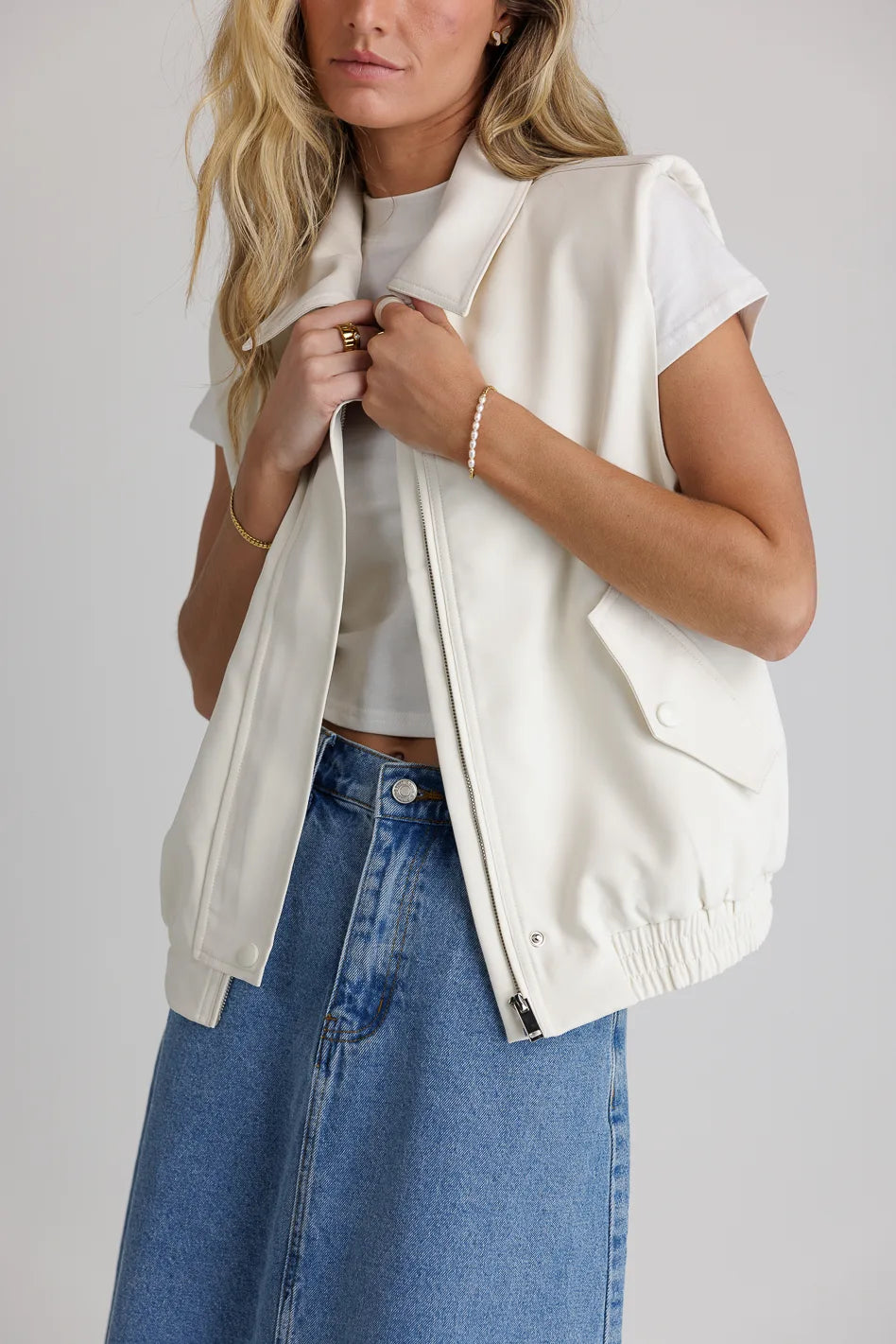 Rory Collared Vest in Cream FINAL SALE