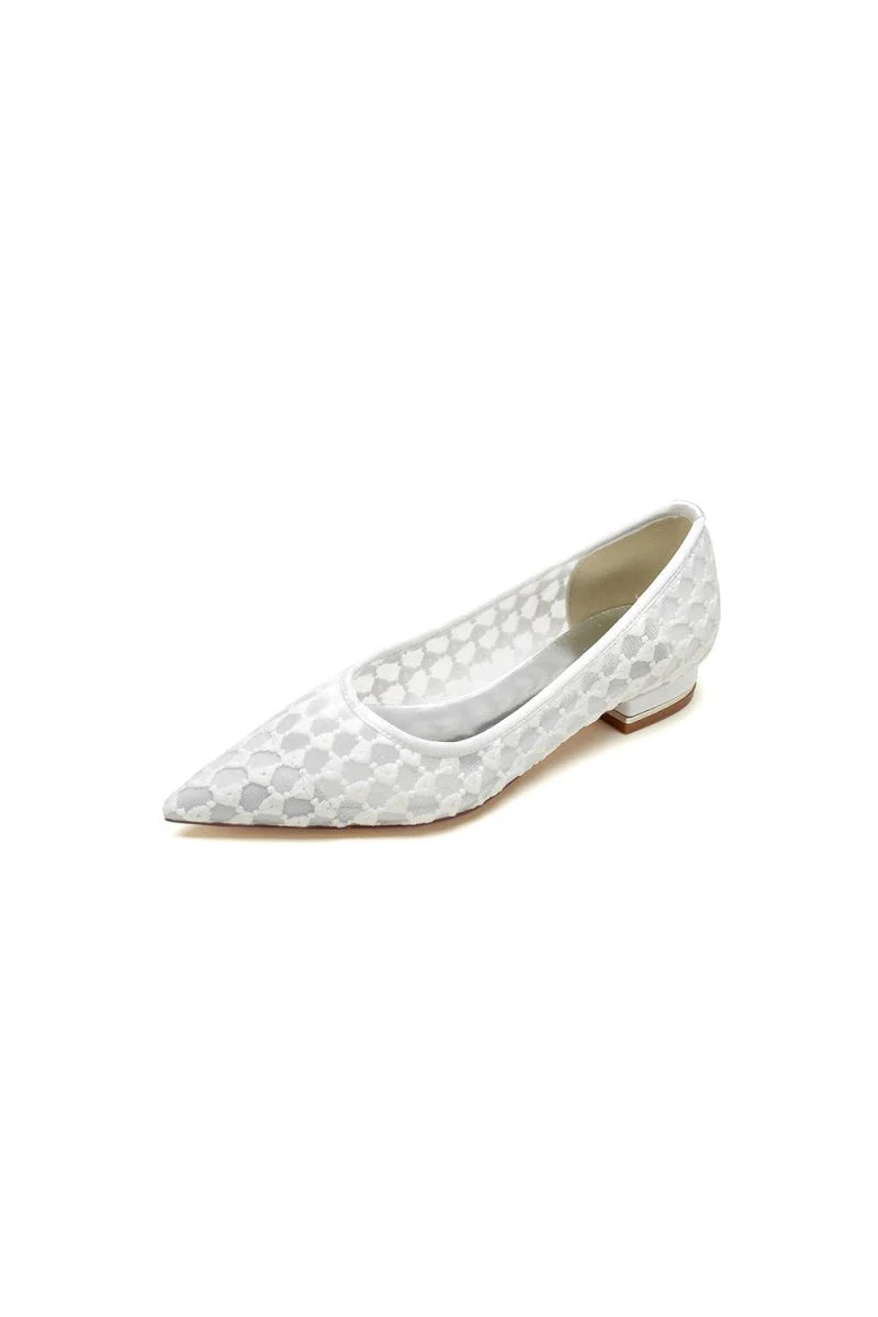 Pointed Toe Lace Wedding Flats Low Heel Bridal Shoes