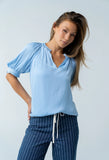 Gareth Pleated Blouse in Blue