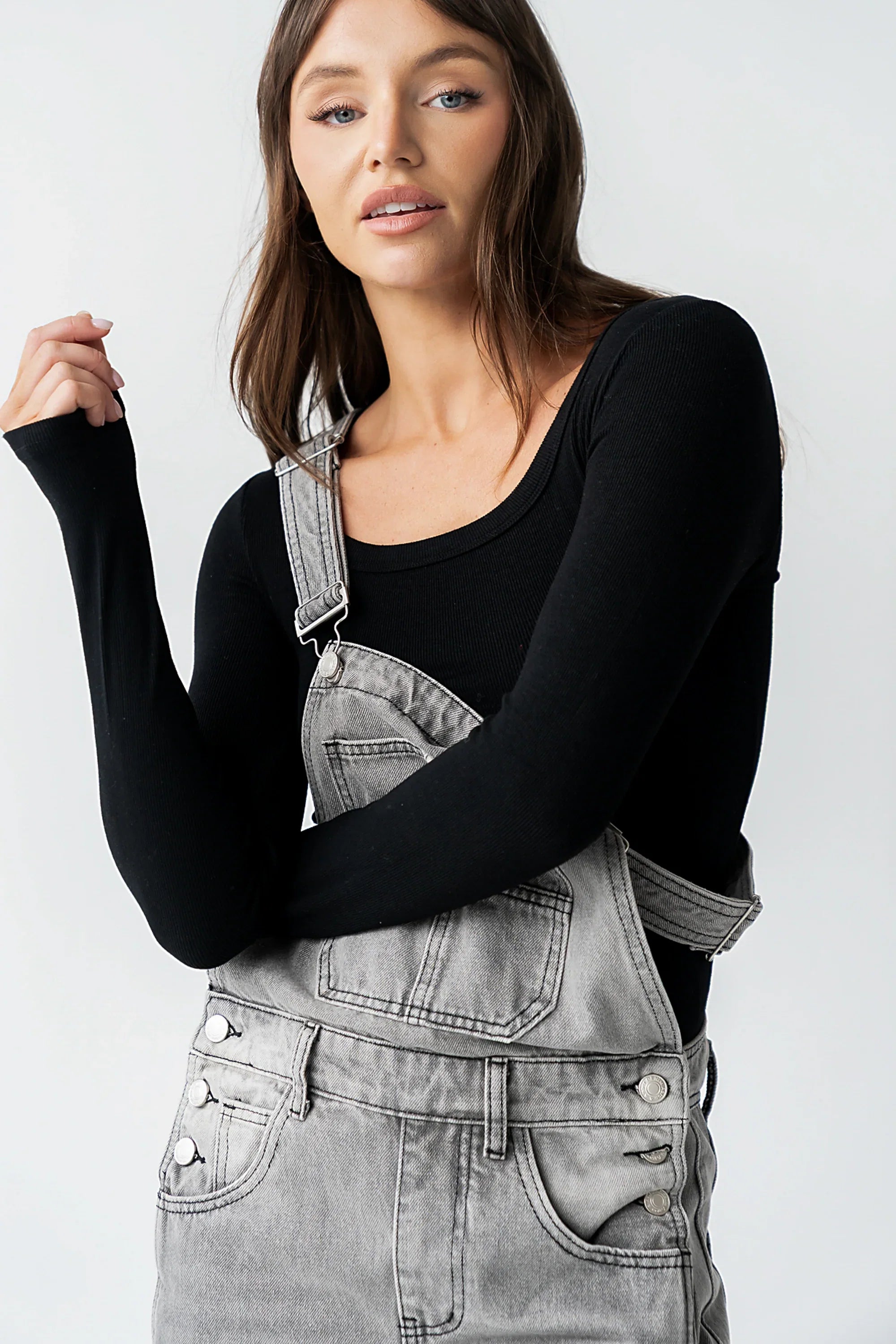 Tansy Denim Overalls in Grey