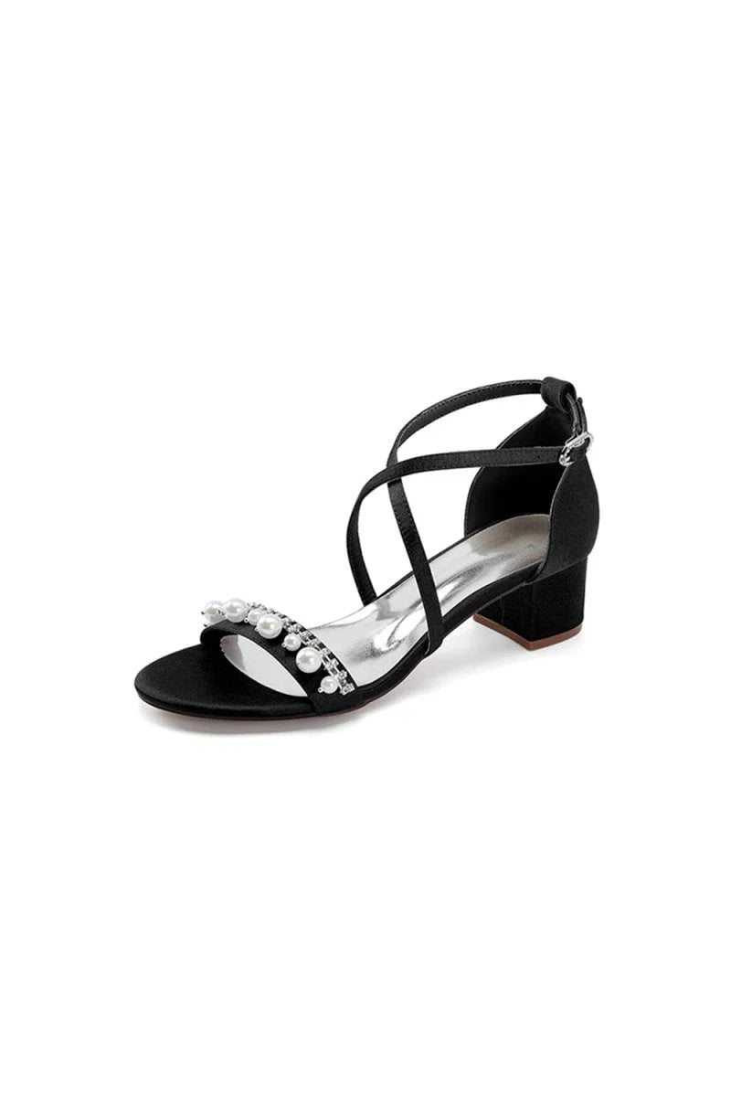 Open Toe Pearl Hollow Out Chunky Heels