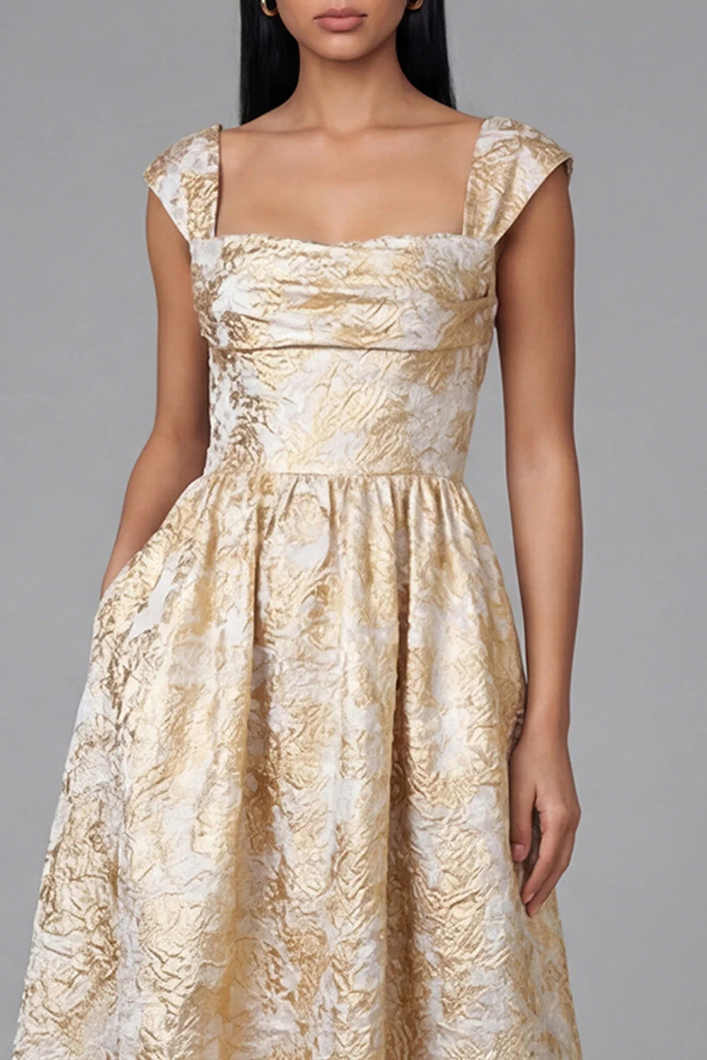 Black Printed A Line Midi Wedding Guest Dress