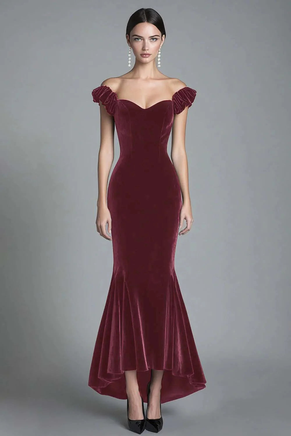 Black Off the Shoulder Mermaid Velvet Long Formal Dress