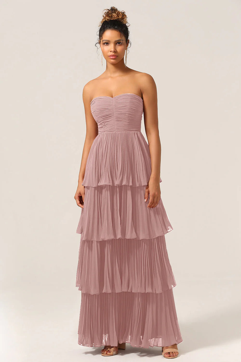 A Line Sweetheart Floor Length Tiered Chiffon Bridesmaid Dress