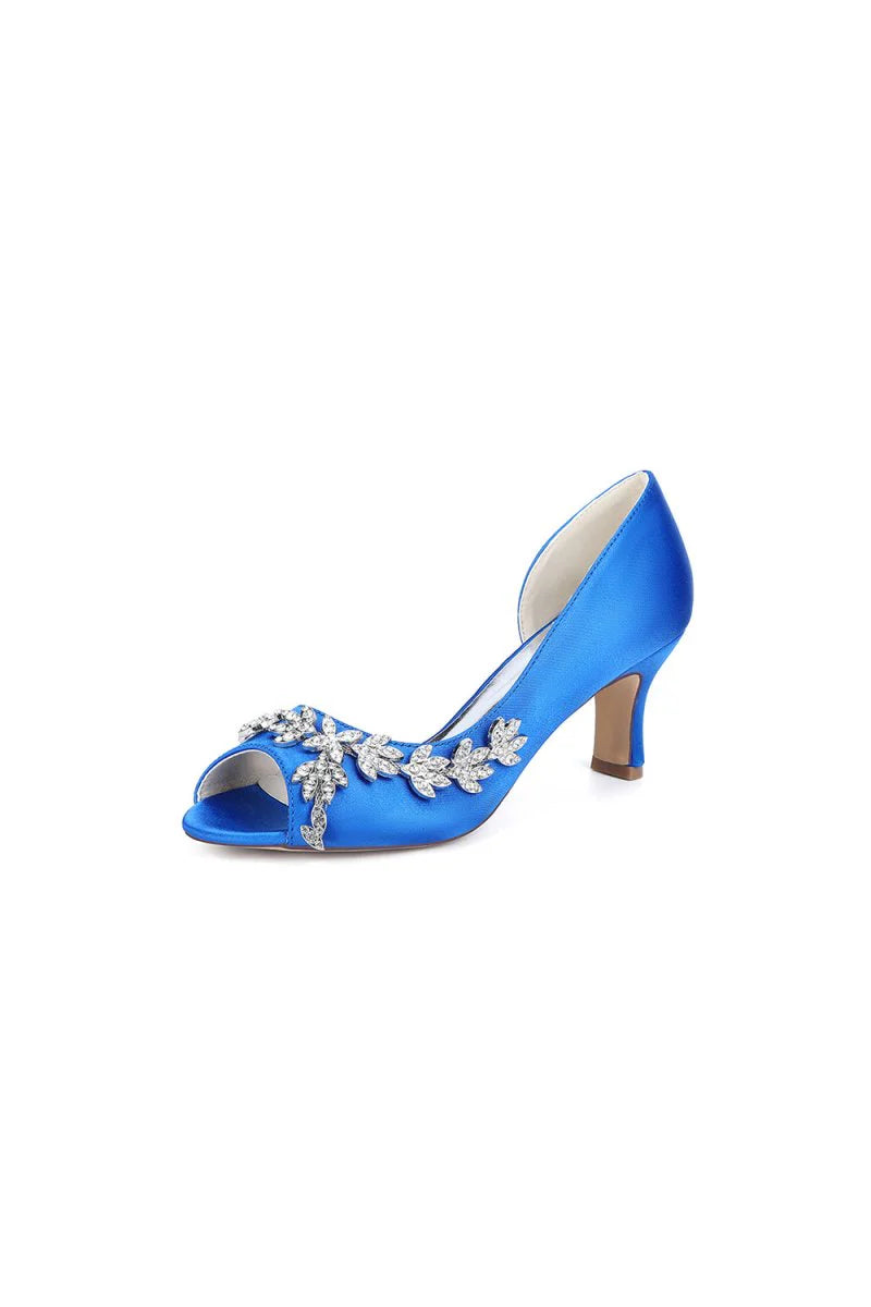 Royal Blue Satin High Heels with Intricate Silver Ornaments 36862 2A